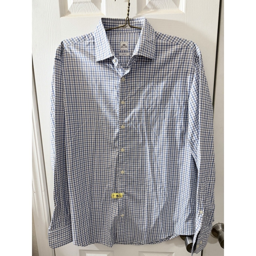 Peter Millar Plaid Long Sleeve Button‎ Up Shirt Sz Large Nylon/spandex